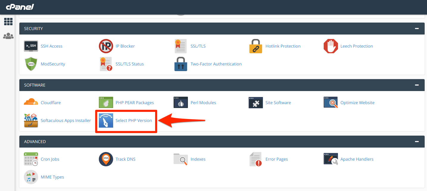 cpanel-select-php-version