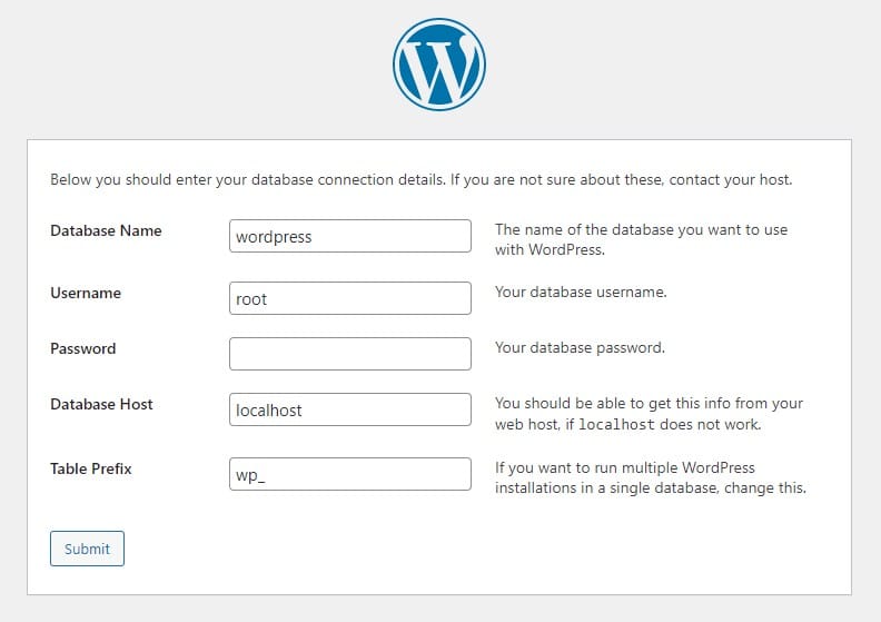 A list of information required by WordPress to create the localhost website ezgif.com webp to jpg converter 1