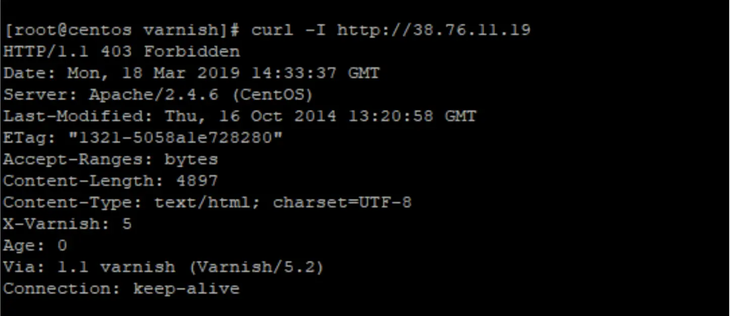 curl results after installing varnish
