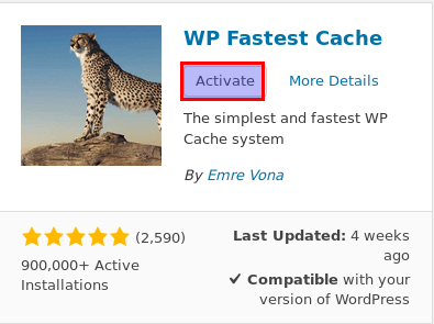 Activate WP Fastest cache