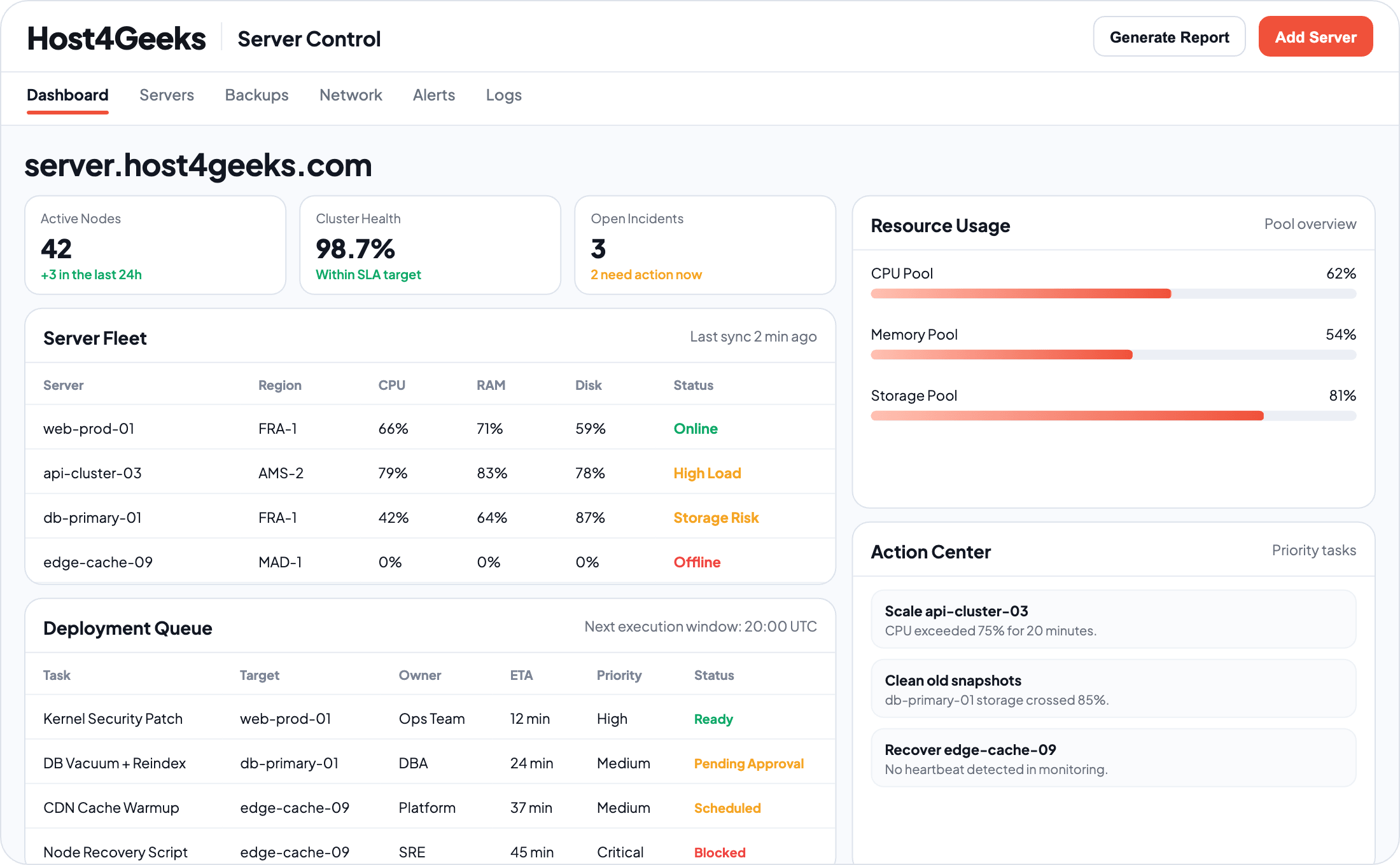 h4g server dashboard