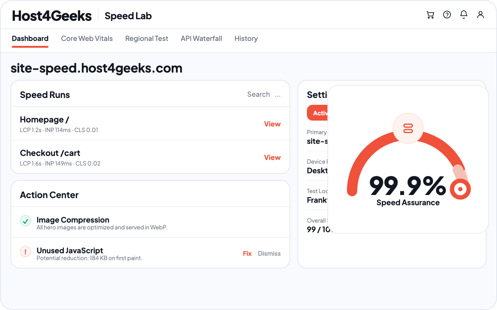 host4geeks speed dashboard